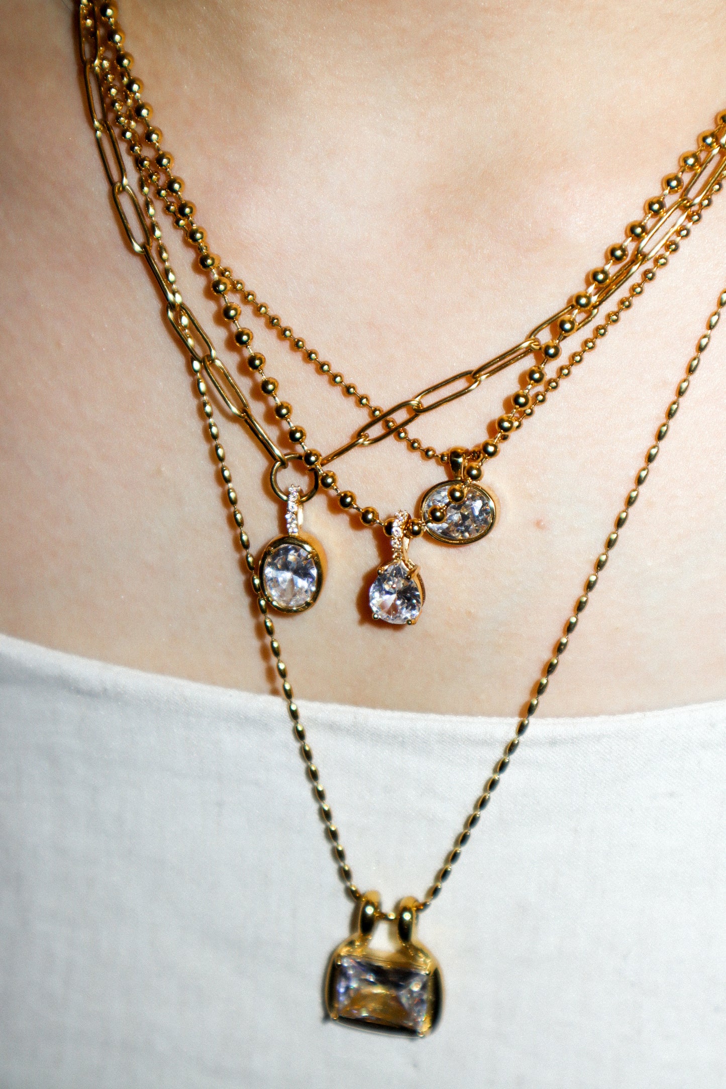 Gold Zircon Teardrop Beaded Necklace