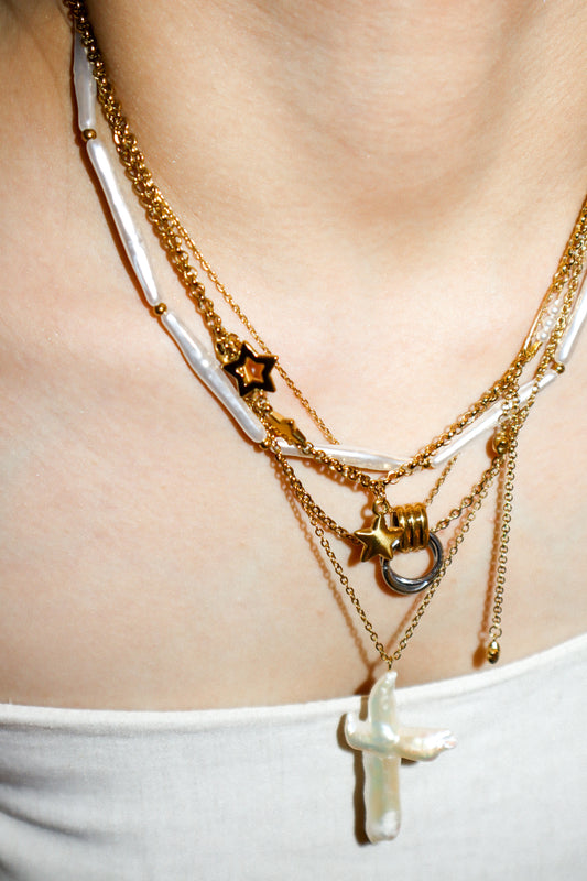 Gold Pearl Bar Necklace