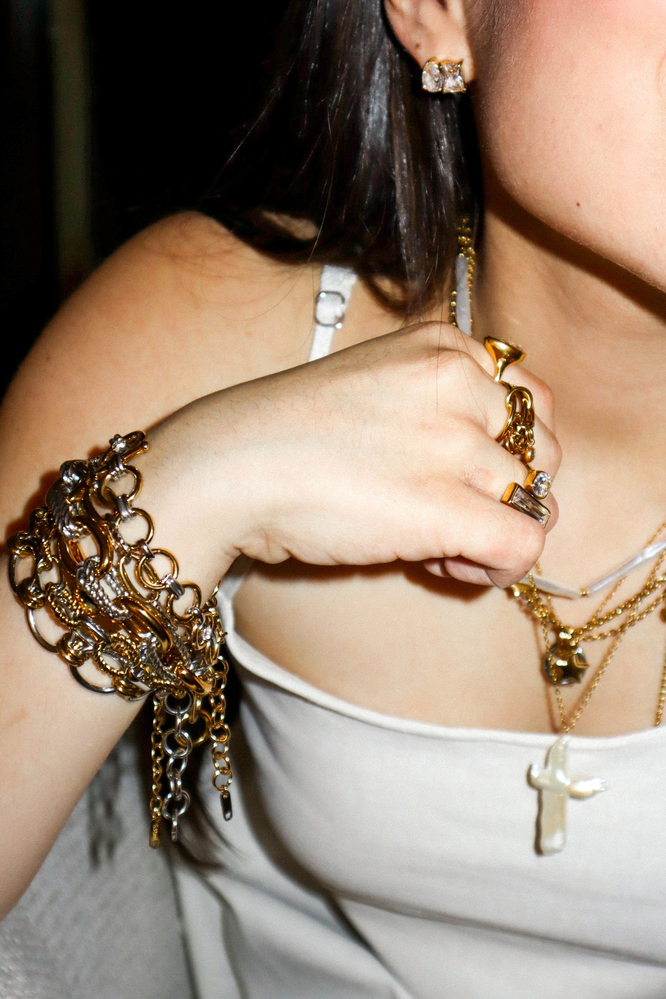 Gold Zircon Square and Drop Earrings