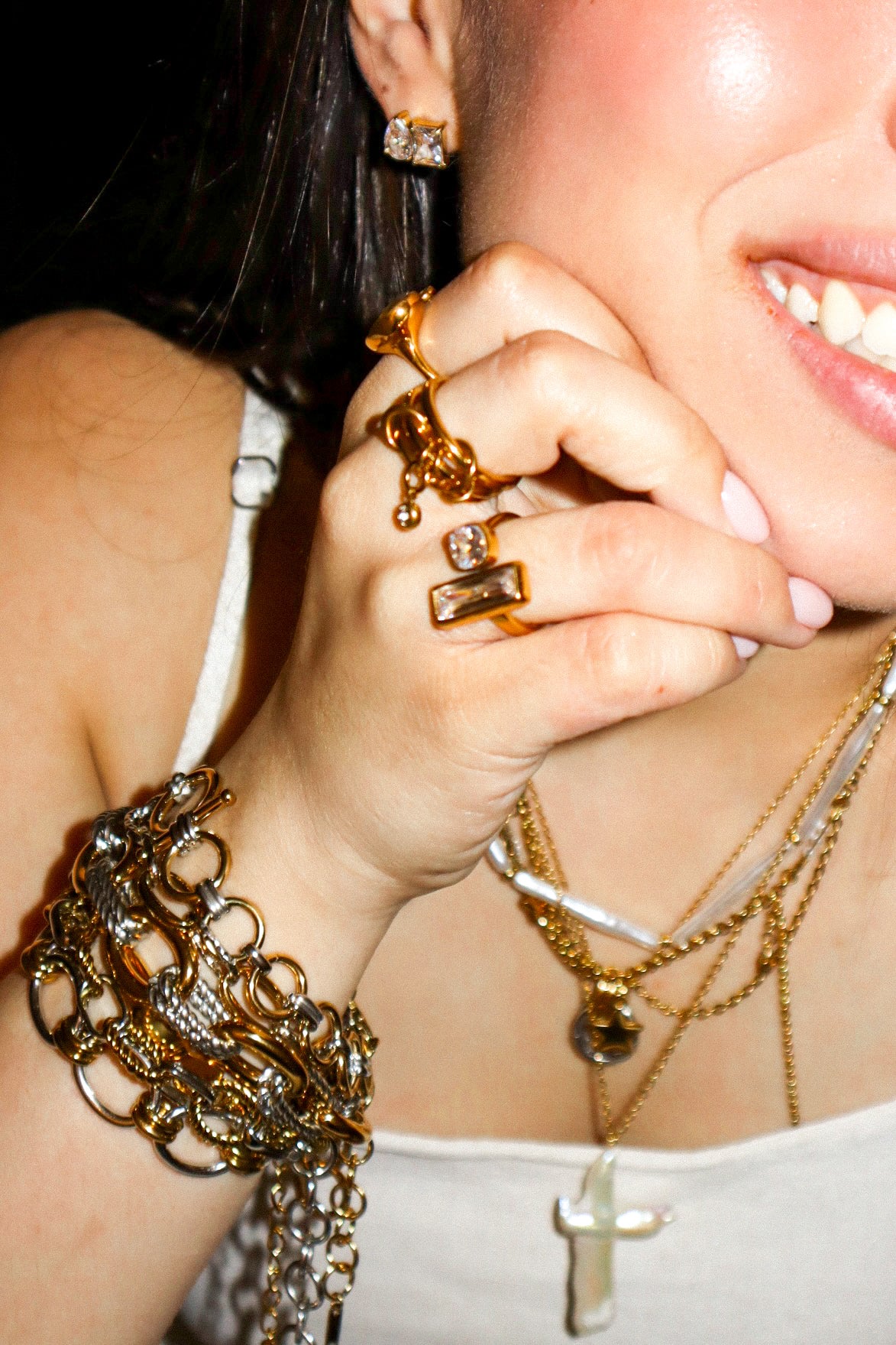 Gold Zircon Square and Drop Earrings