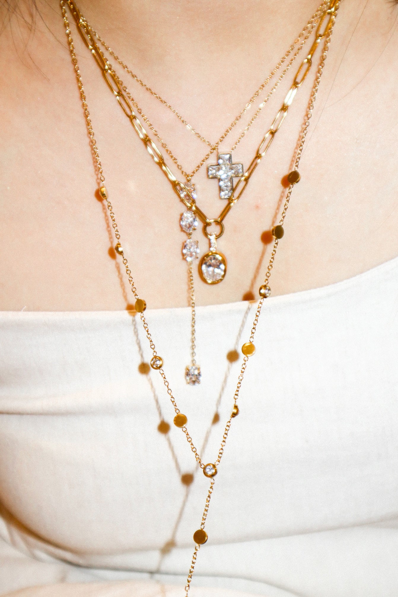 Gold Zircon Cross Necklace