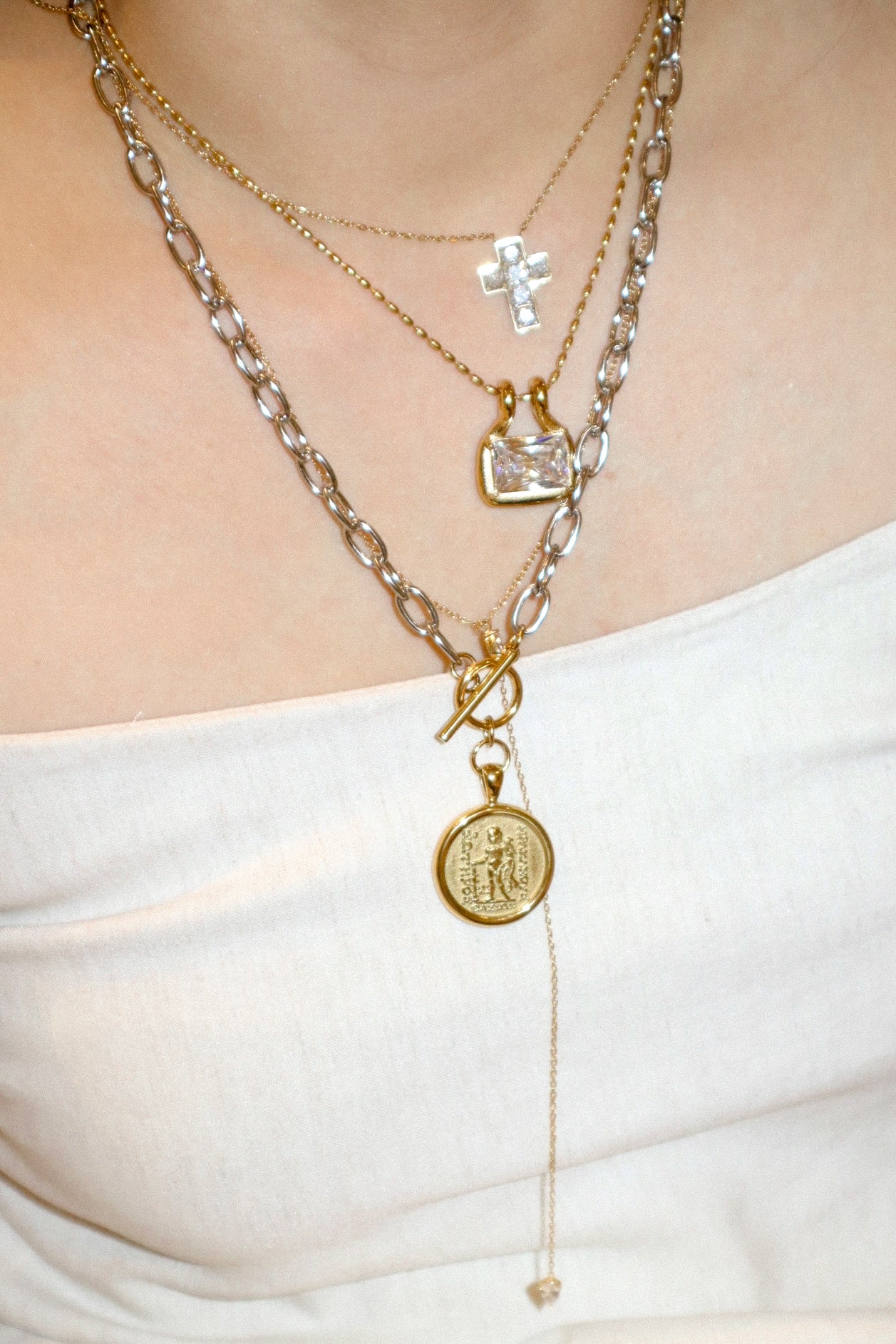 Gold Y- Shaped Drop Zircon Necklace