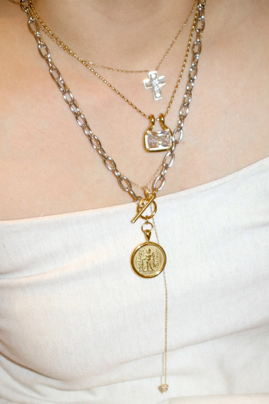 Gold Y- Shaped Drop Zircon Necklace