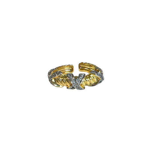Gold Pavé X Ring
