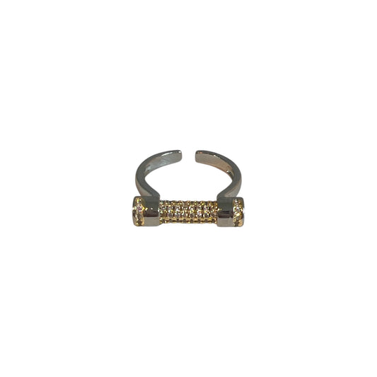 Silver and Gold Bar Pavé Ring