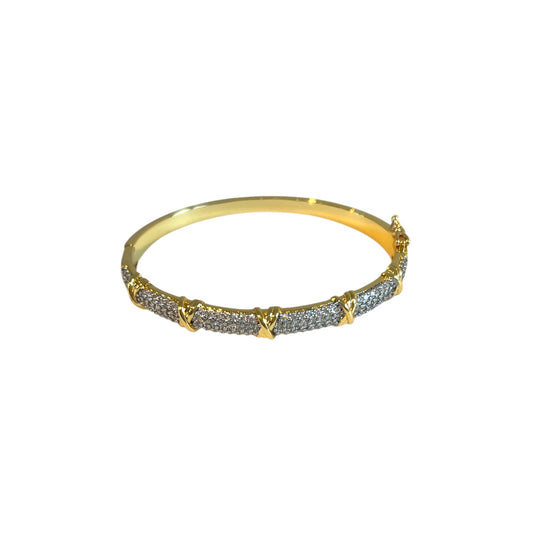 Gold and Silver X Pavé Bangle