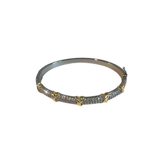 Silver and Gold X Pavé Bangle