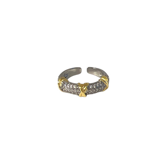Silver and Gold X Pavé Ring