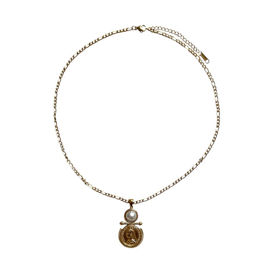 Gold Coin with Pearl Necklace