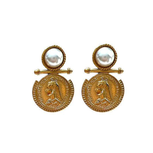 Gold Coin with Pearl Earrings