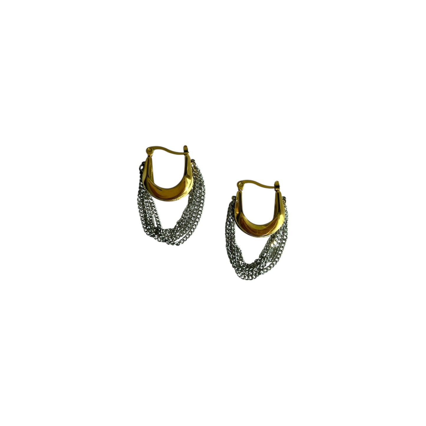 Gold U Shape Hoop with Silver Chain Earrings