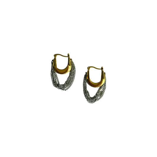 Gold U Shape Hoop with Silver Chain Earrings