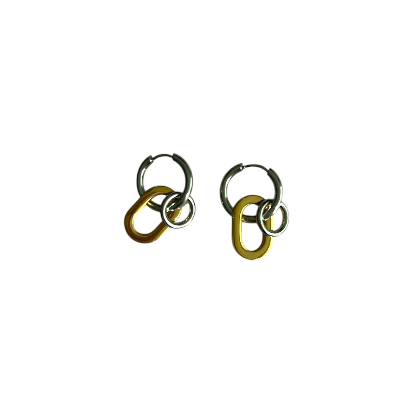Silver Hoop with Two-Tone Multi Ring Earrings