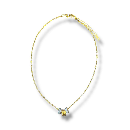 Three Two-Tone Rings Gold Necklace