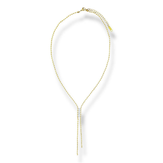 Gold Y-Shape Beaded Zircon Necklace