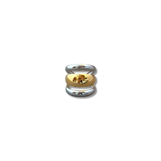 Three-Layer Bold Gold and Silver Ring