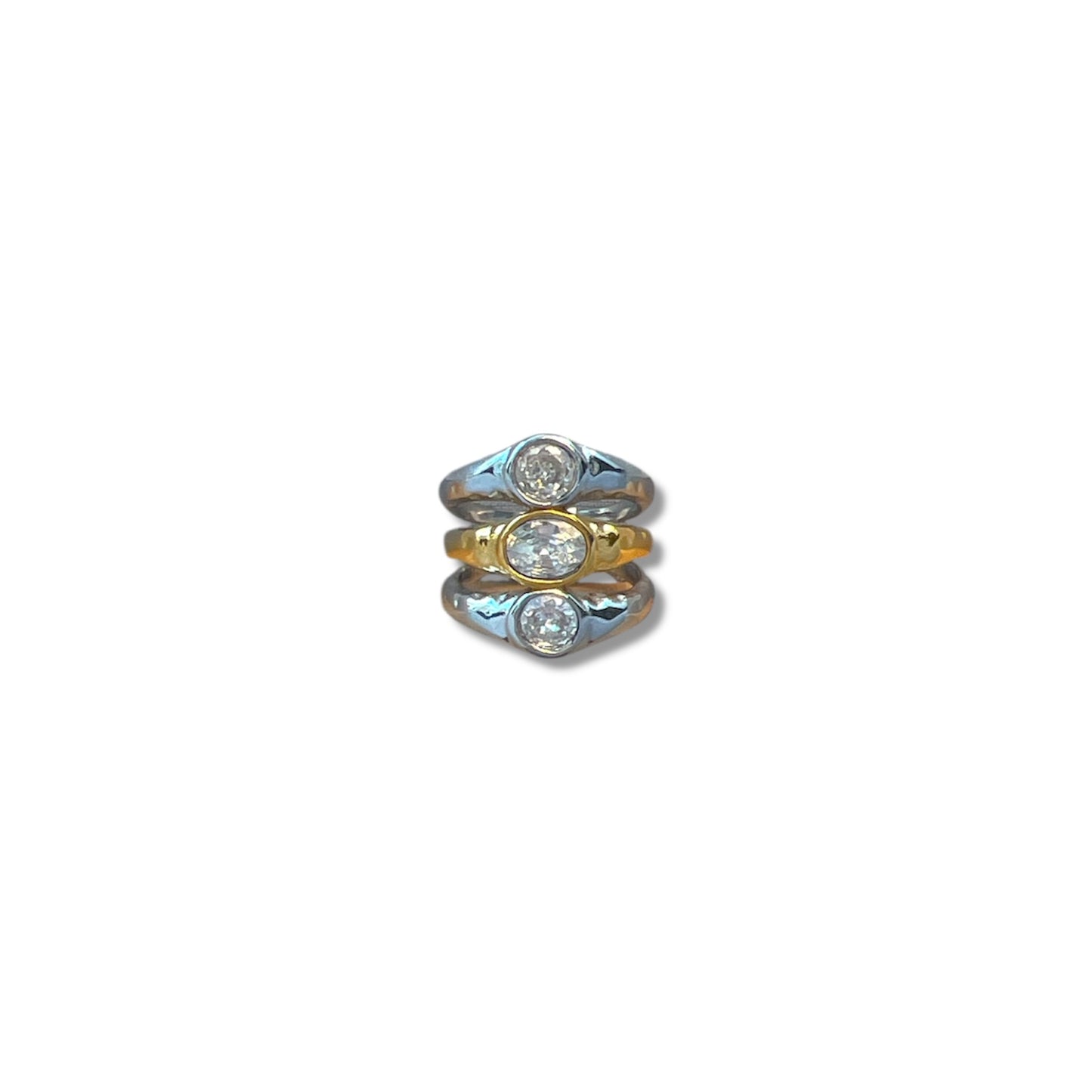 Three-Layer Gold and Silver Crystal Ring