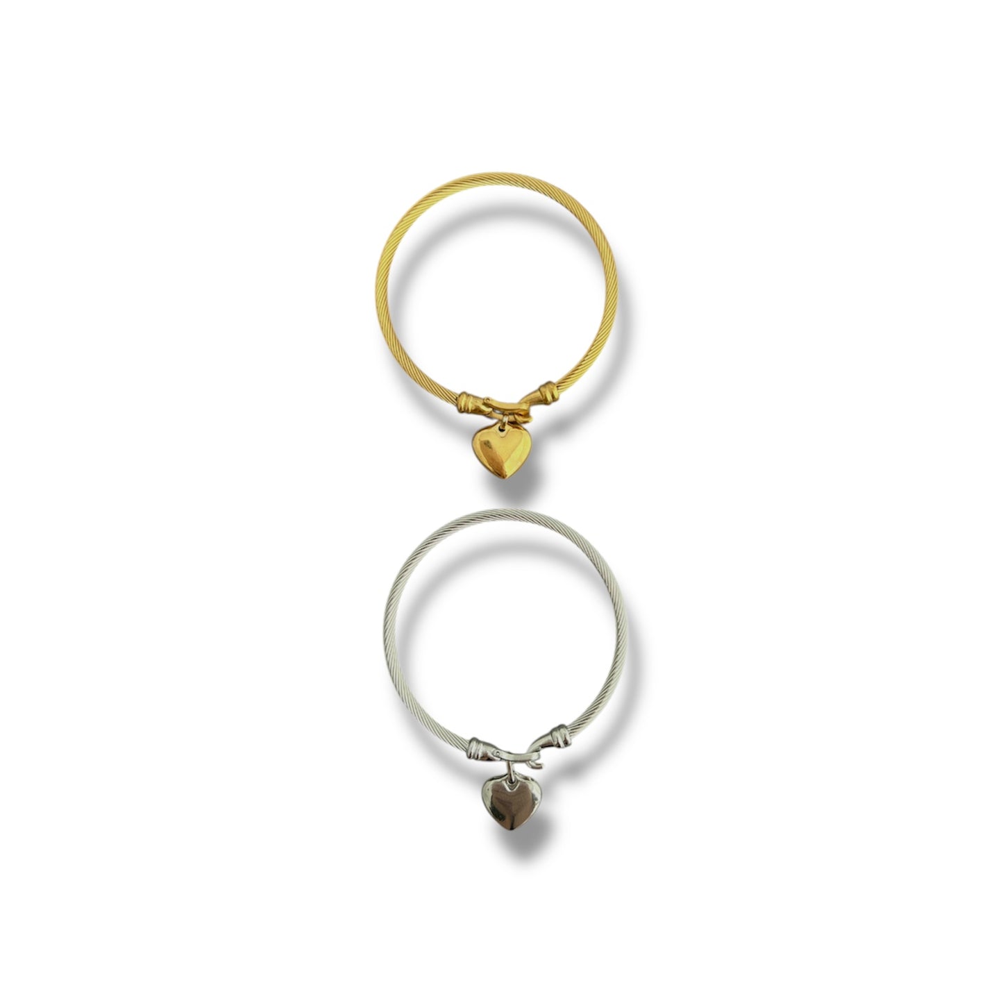 Gold and Silver Heart Bangle Set