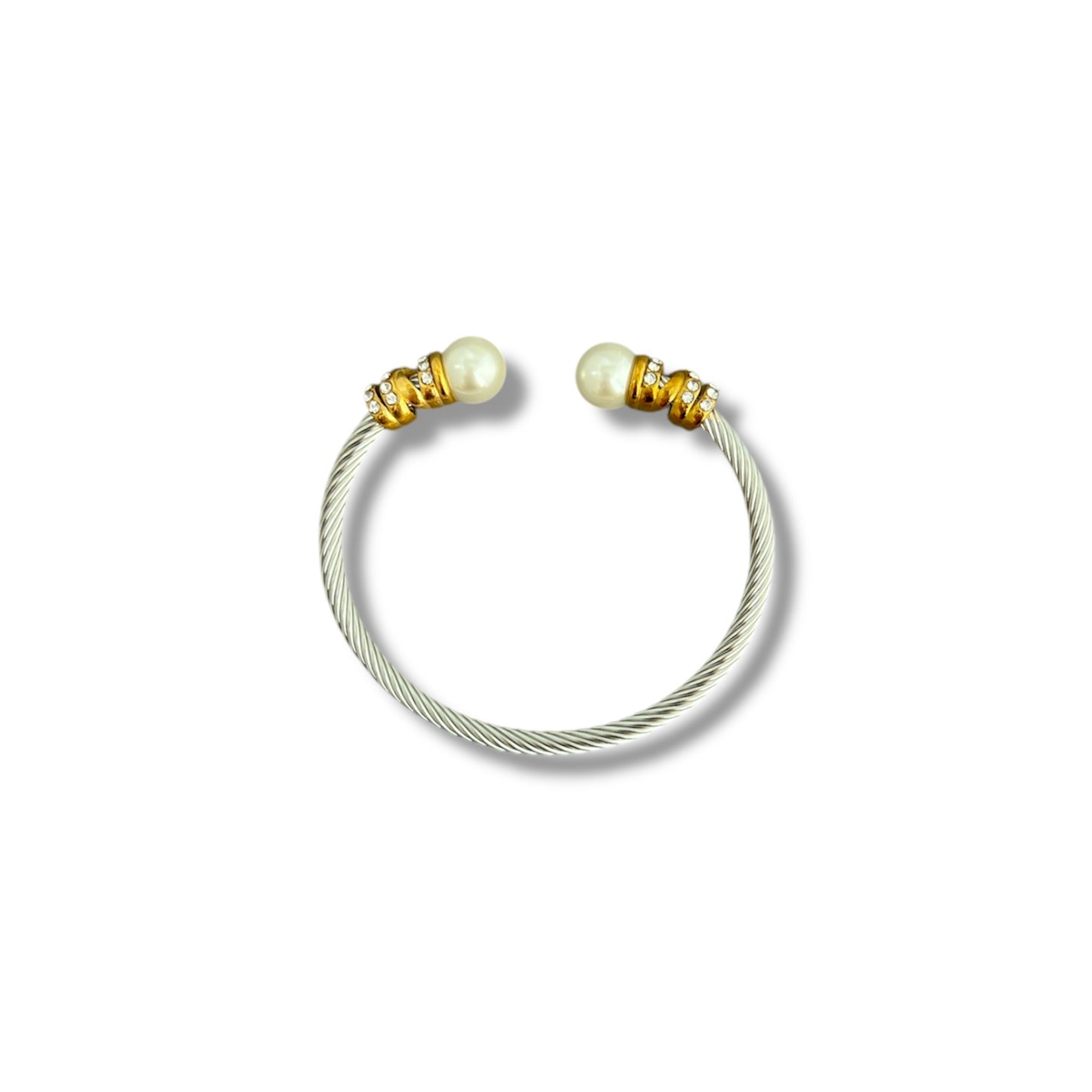 Gold and Silver Pearl Zircon Cuff Bracelet