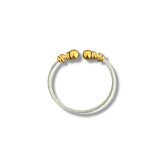 Gold and Silver Beaded Zircon Cuff Bracelet