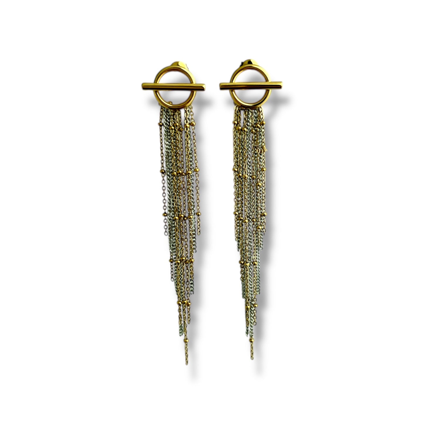 Gold and Silver Beaded Tassel Link Earrings