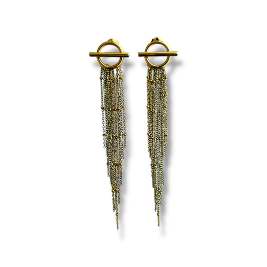 Gold and Silver Beaded Tassel Link Earrings