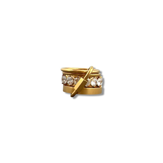 Gold Stacked Carabiner Link Zircon Ring