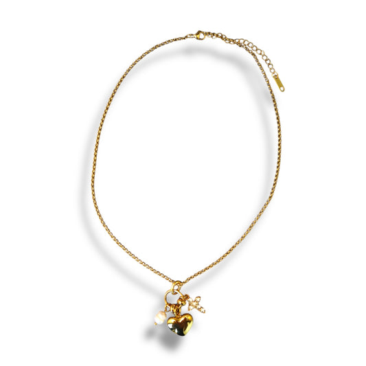 Heart, Cross, and Pearl Necklace