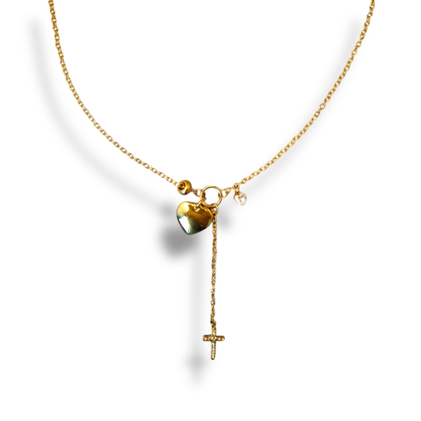 Heart, Cross, and Zircon Necklace