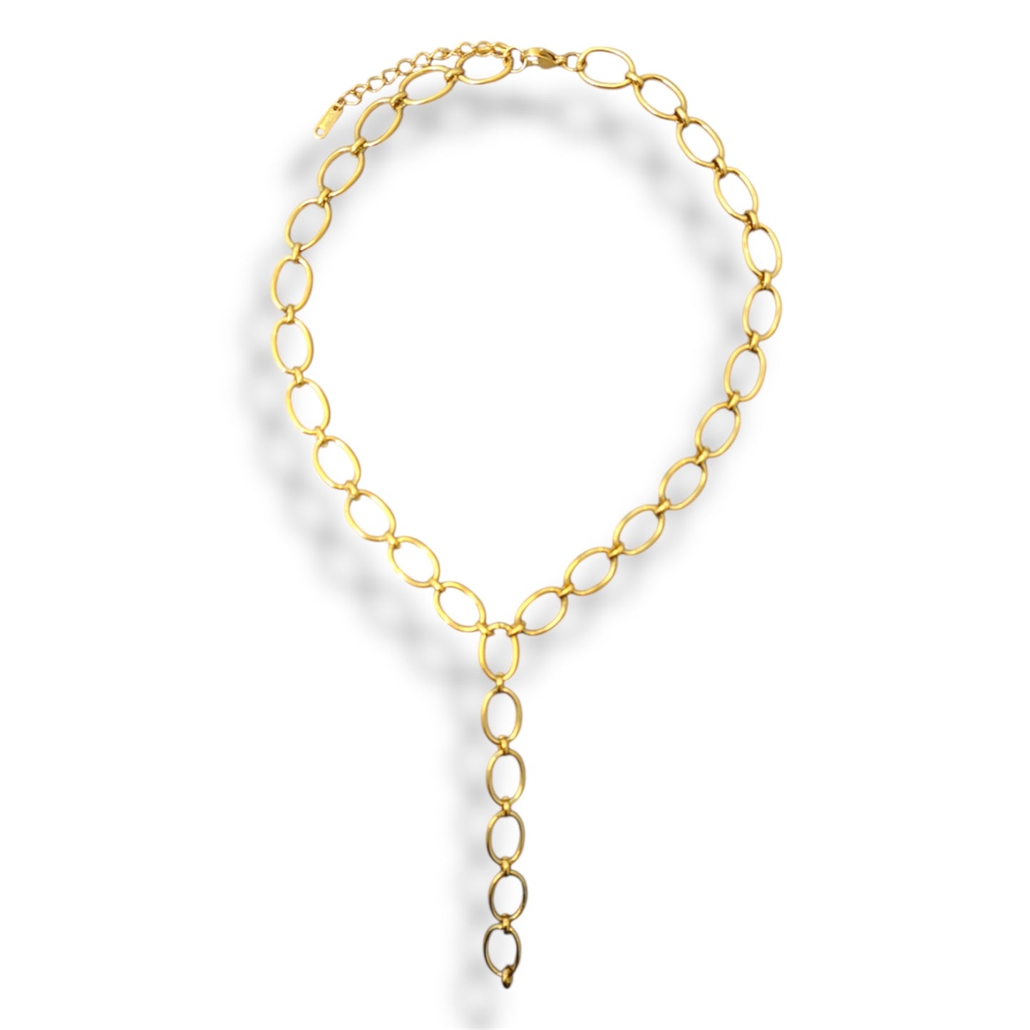 Gold Y-Shaped Oval Necklace