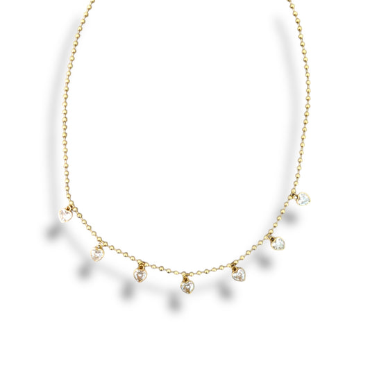 Gold Zircon Hearts Necklace