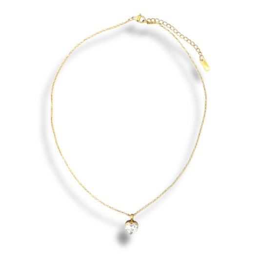 Gold Zircon Heart Necklace
