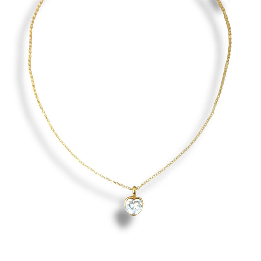 Gold Zircon Heart Necklace