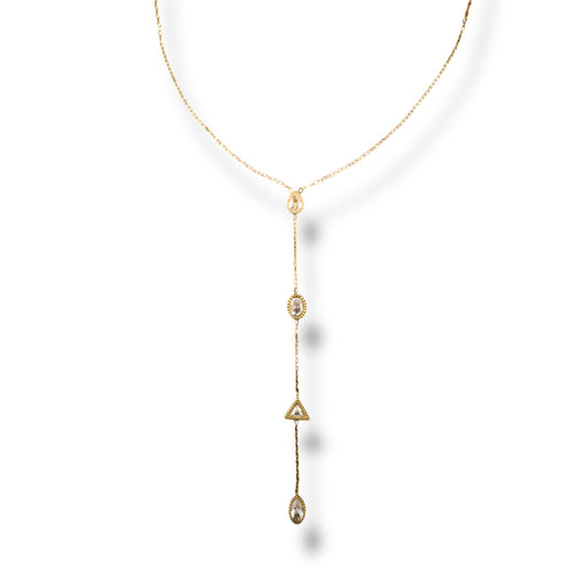 Gold Y-Shape Mixed Zircon Necklace