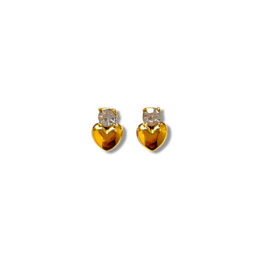 Heart and Zircon Stud Earrings