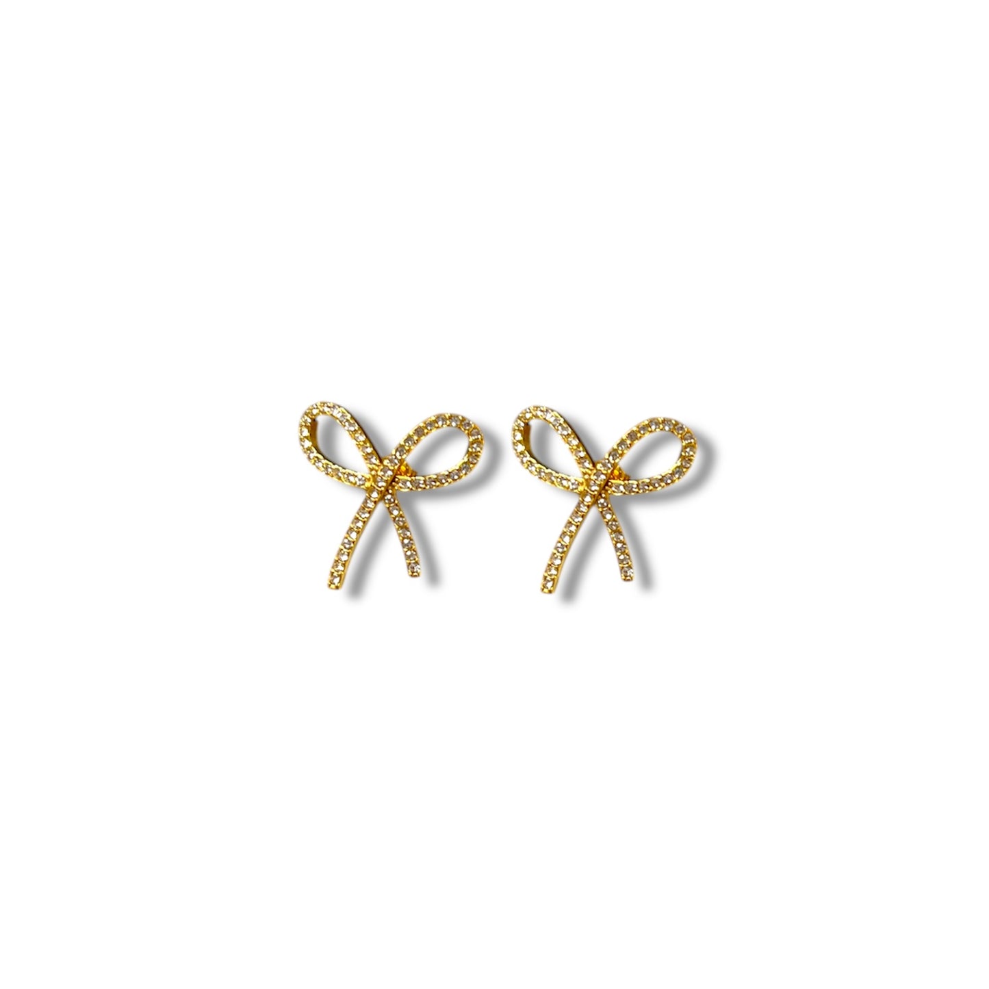 Gold Bow Zircon Stud Earrings
