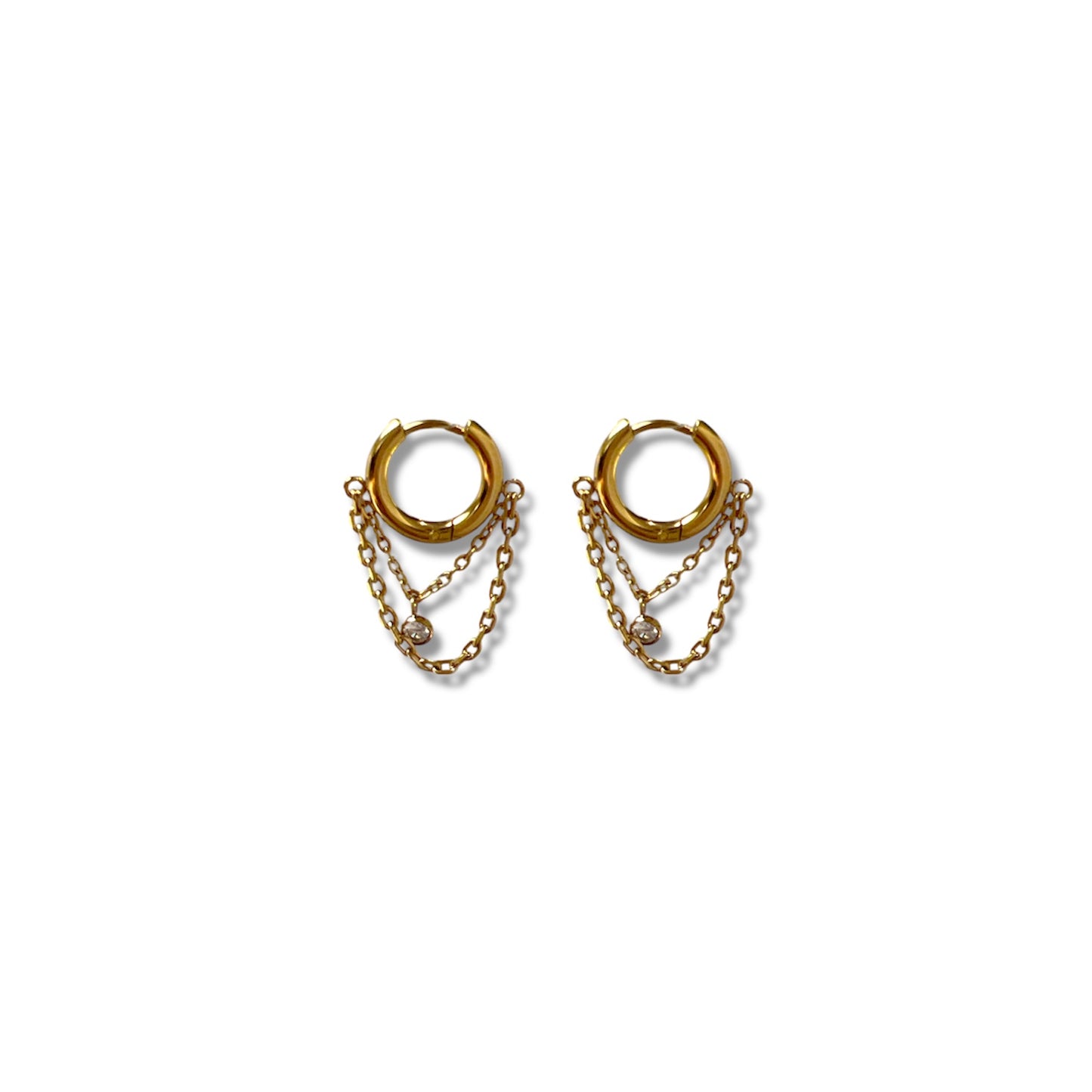 Gold Chain and Zircon Earrings