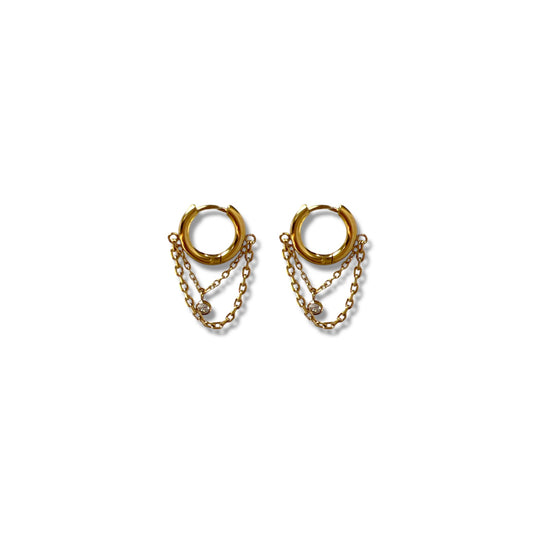 Gold Chain and Zircon Earrings