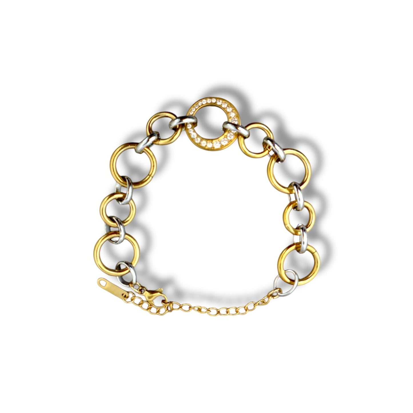 Gold and Silver Zircon Circle Bracelet