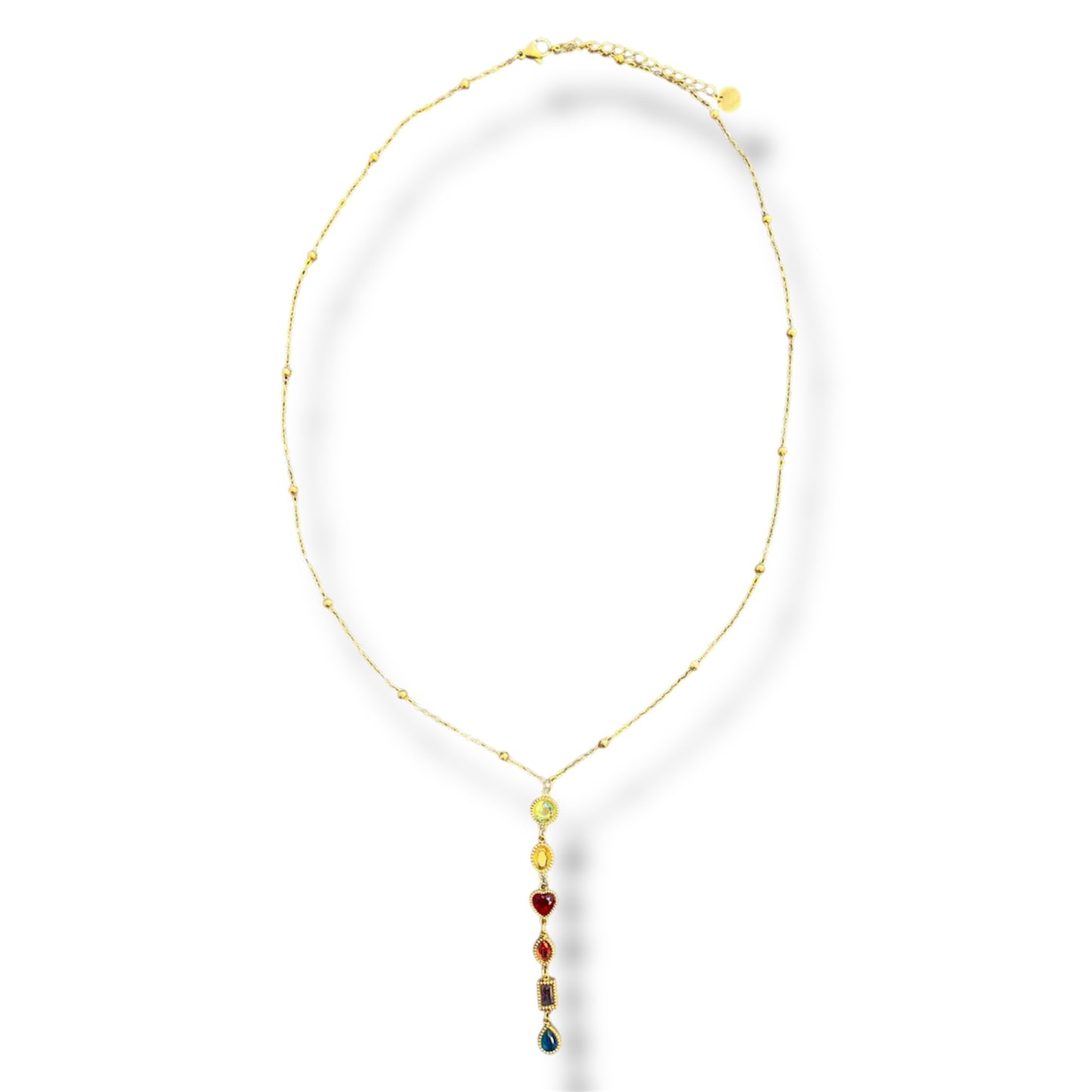 Gold Y-Shape Mixed Color Zircon Necklace