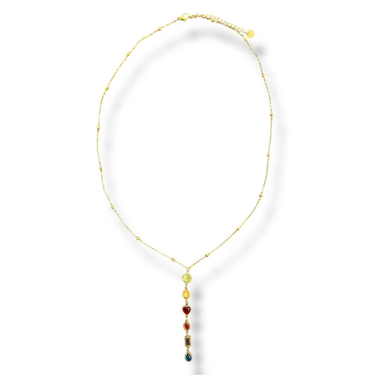 Gold Y-Shape Mixed Color Zircon Necklace