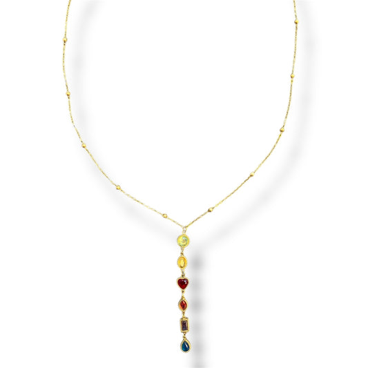Gold Y-Shape Mixed Color Zircon Necklace