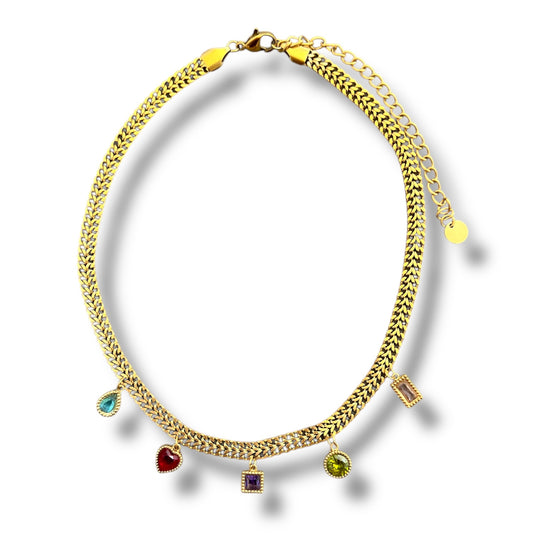 Gold Mixed Color Zircon Necklace