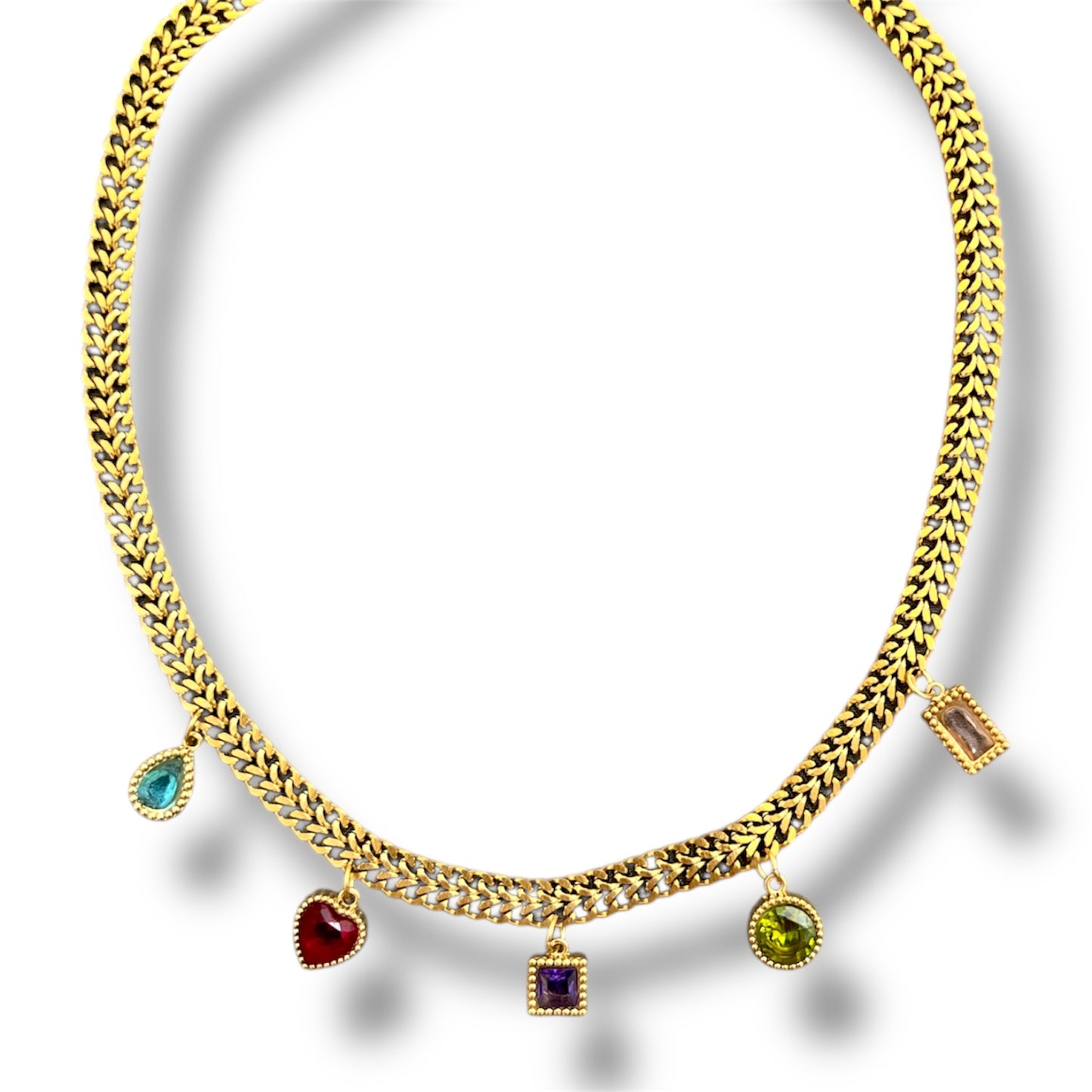 Gold Mixed Color Zircon Necklace