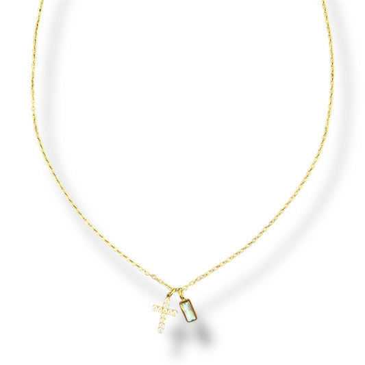 Gold Cross with Crystal Necklace