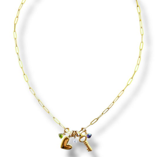Gold Zircon Bloom Charm Necklace