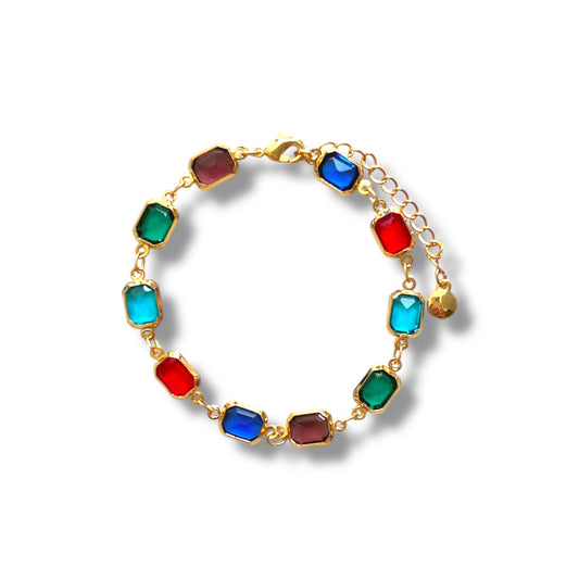 Gold Color Emerald Glass Bracelet