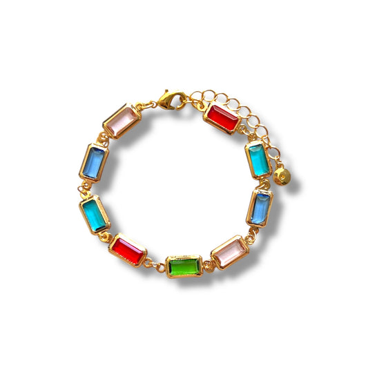 Gold Color Baguette Glass Bracelet