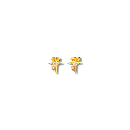 Gold Three Star Zircon Stud Earrings