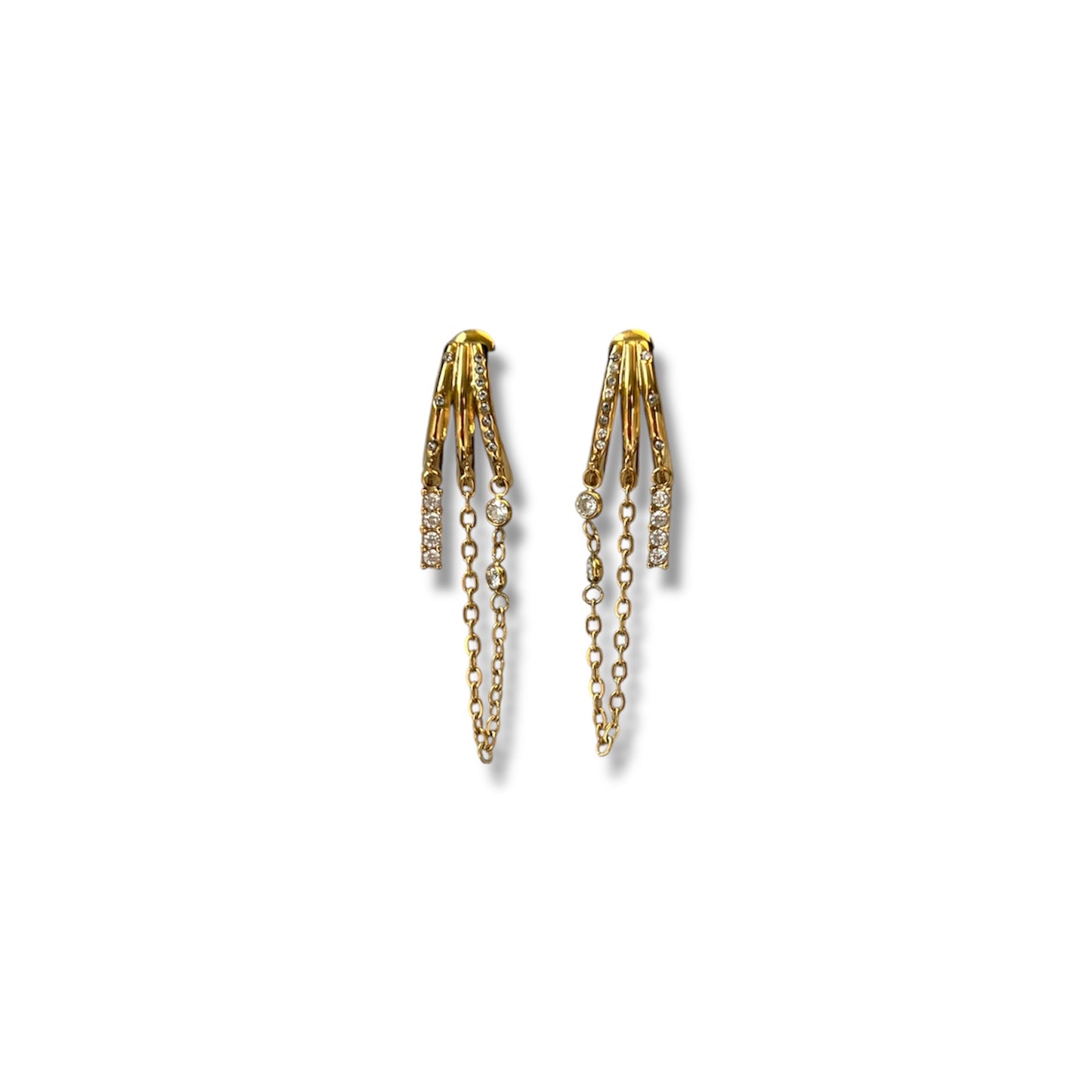Gold Three-Layer Zircon Chain Earrings